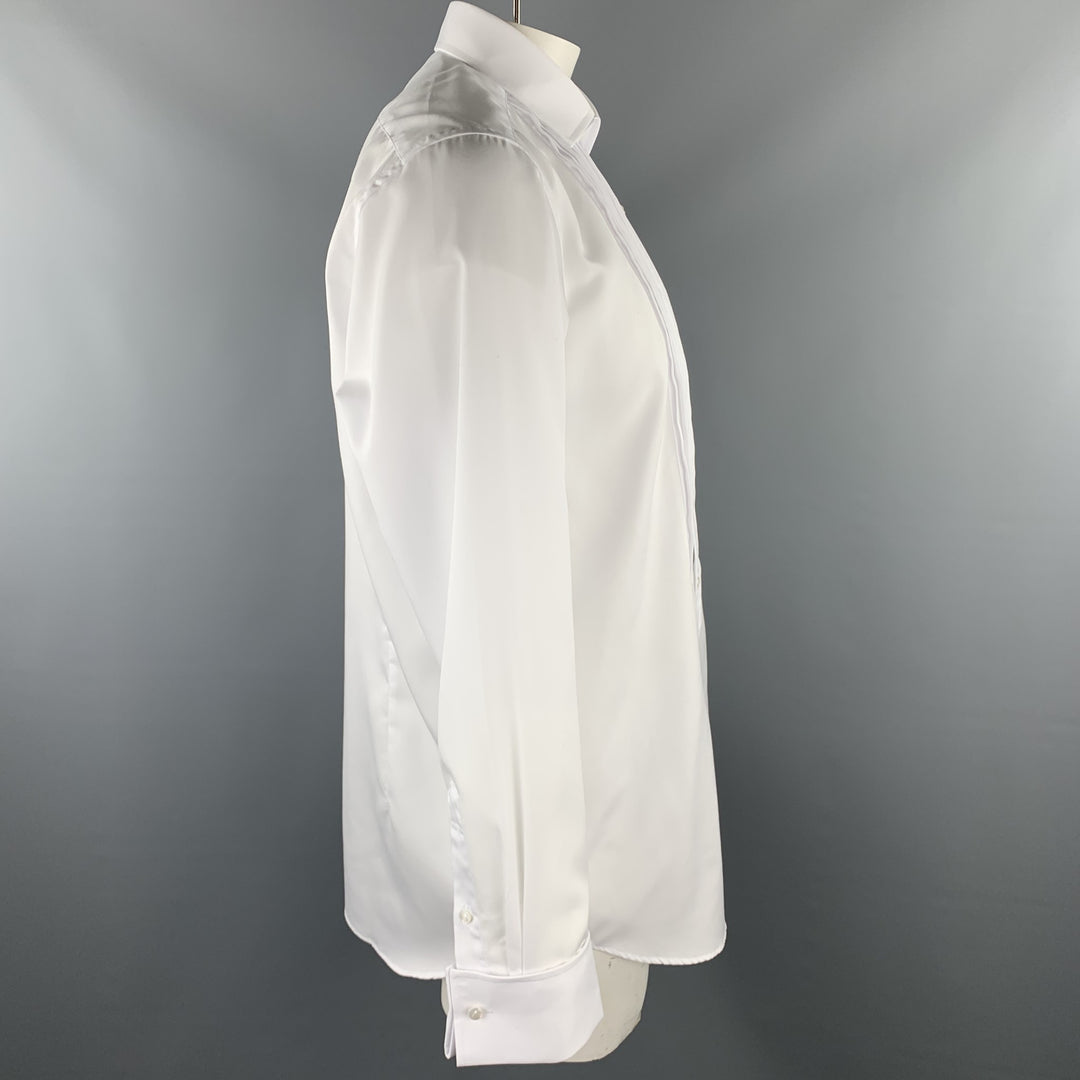 FAIRFAX for BARNEY'S NY Talla L Camisa blanca de manga larga con puño francés de algodón plisado