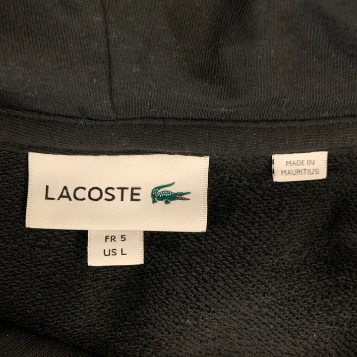 LACOSTE Size L Black Green Alligator Cotton Hooded Sweatshirt