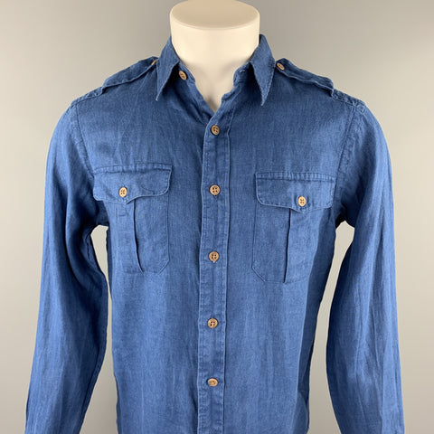 RALPH LAUREN Size S Blue Linen Button Down Long Sleeve Shirt