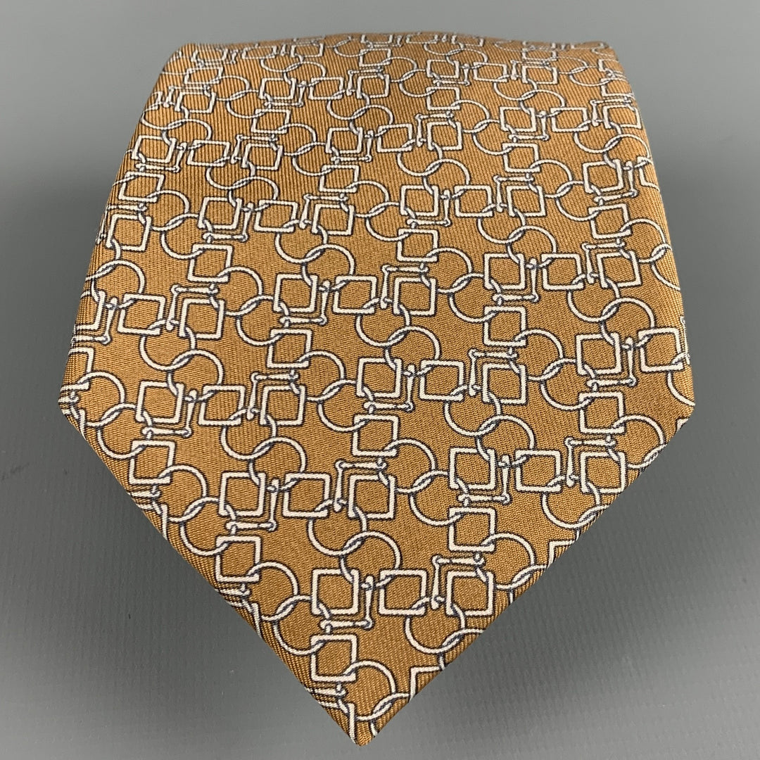 HERMES Brown White Abstract Silk Tie