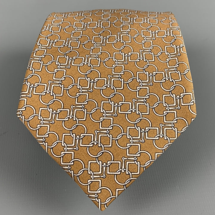 HERMES Brown White Abstract Silk Tie