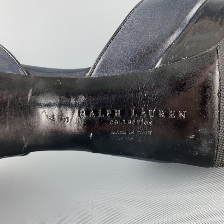 RALPH LAUREN Size 7 Navy & Black Leather Peep Toe Pumps