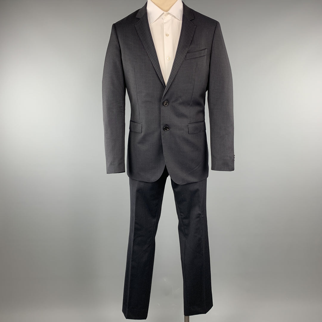 HUGO BOSS Size 40 Plaid Navy Wool 34 x 31 Notch Lapel Suit
