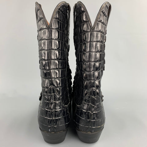 AMMONS Taille 9,5 Bottes de cowboy à enfiler en alligator noir à dos de corne noir