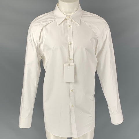 VALENTINO Size M White Solid Cotton Double Layer Long Sleeve Shirt