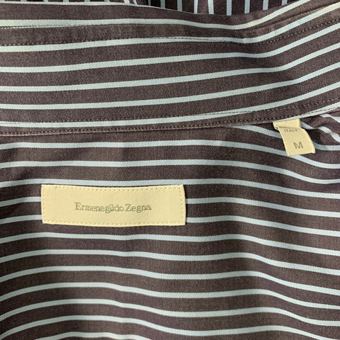 ERMENEGILDO ZEGNA Size M Navy Blue Stripe Cotton Button Down Long Sleeve Shirt