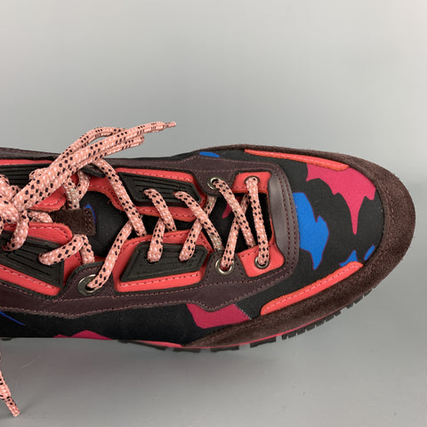 LANVIN Size 10 Black & Pink Mixed Materials Nylon Lace Up Sneakers