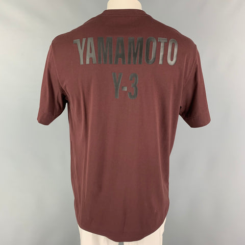 Y-3 Size L Brown Black Logo Cotton T-shirt