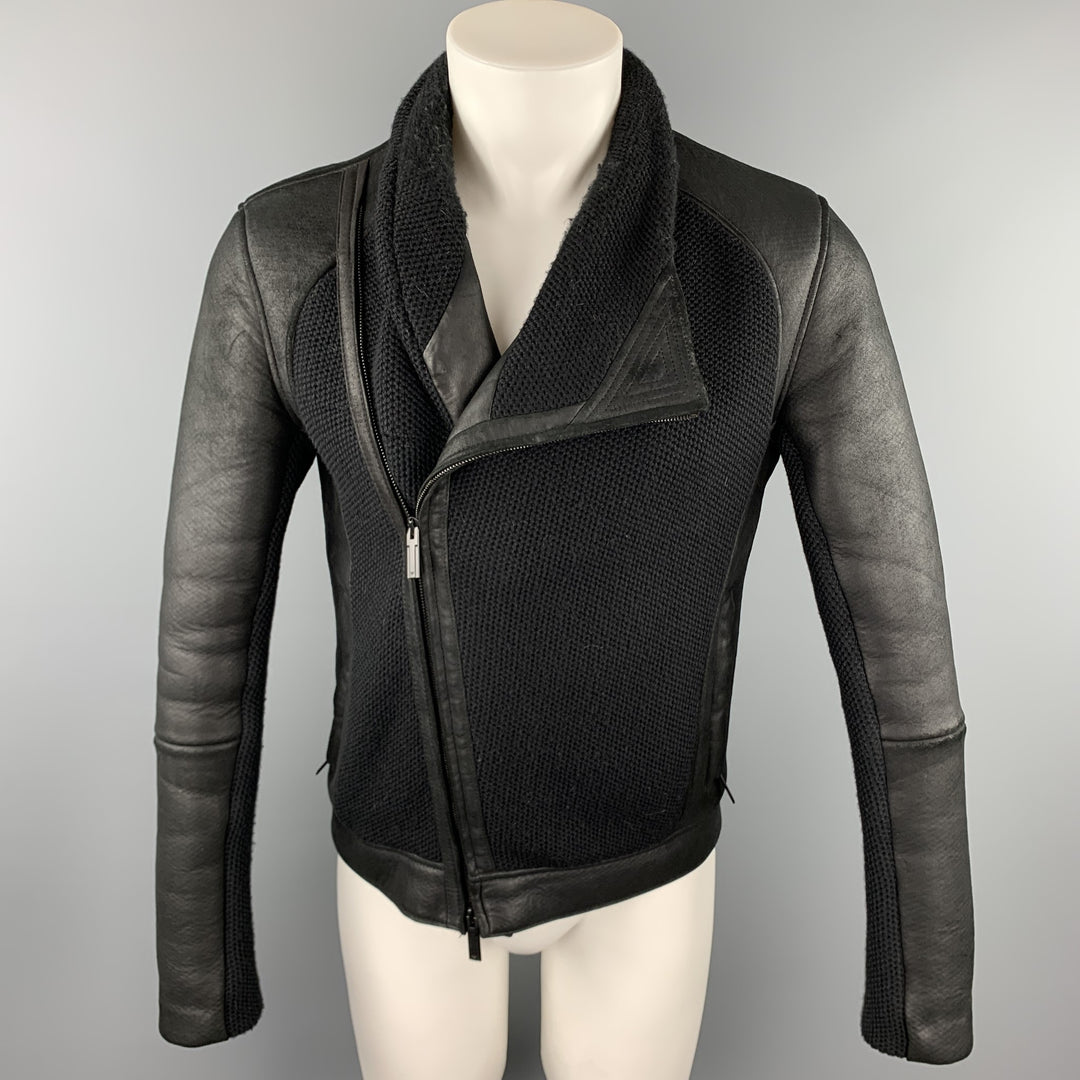 ARMANI COLLEZIONI Size 38 Black Mixed Materials Wool / Acrylic Asymmetrical Jacket