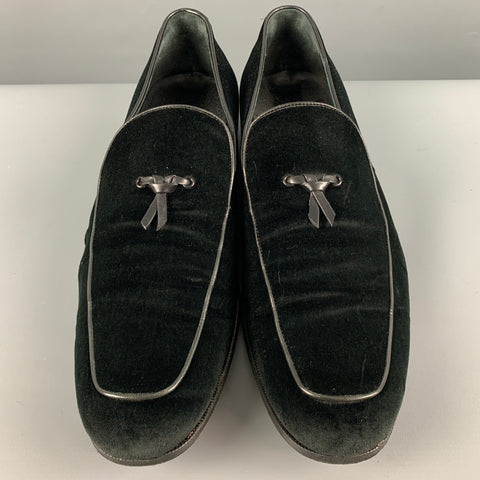 SALVATORE FERRAGAMO Size 12 Black Velvet Tassels Loafers