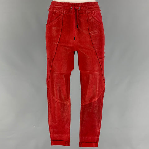 ISABEL MARANT Talla 4 Pantalones casuales con cordón de cuero rojo