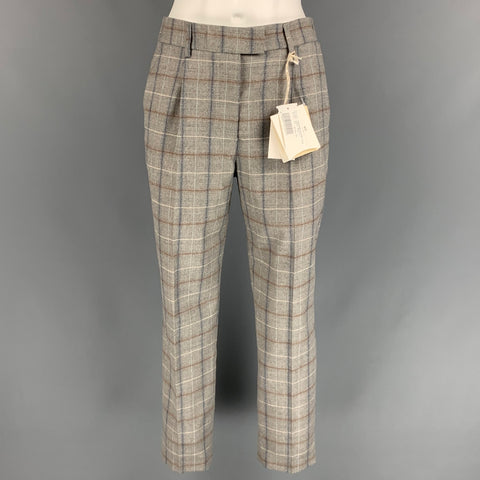PESERICO Size 6 Grey & Blue Virgin Wool Windowpane Dress Pants