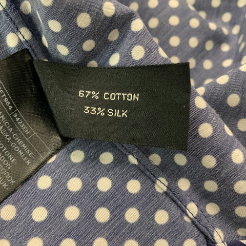 TOM FORD Size L Navy White Polka Dot Cotton Silk Button Up Long Sleeve Shirt