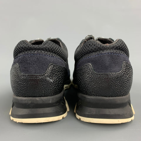 LANVIN Size 9 Black & Navy Mixed Materials Nylon Lace Up Sneakers