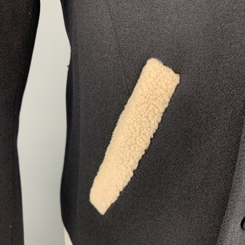 CY CHOI Size S Navy Double Breasted Shearling Trim Coat