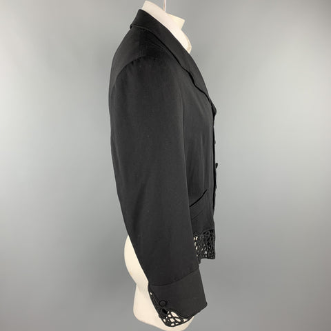 Vintage MATSUDA Size M Black Guipure Wool Cropped Notch Lapel Jacket