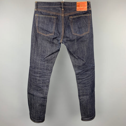 MOMOTARO x CONTEXT CLOTHING Size 33 Indigo Contrast Stitch Selvedge Denim Button Fly Jeans