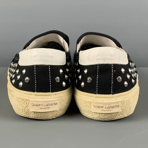 SAINT LAURENT Taille 11 Baskets à enfiler en toile cloutées noires et blanches