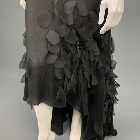 VINTAGE Size 6 Black Rhinestone Applique Silk Spaghetti Strap Cocktail Dress