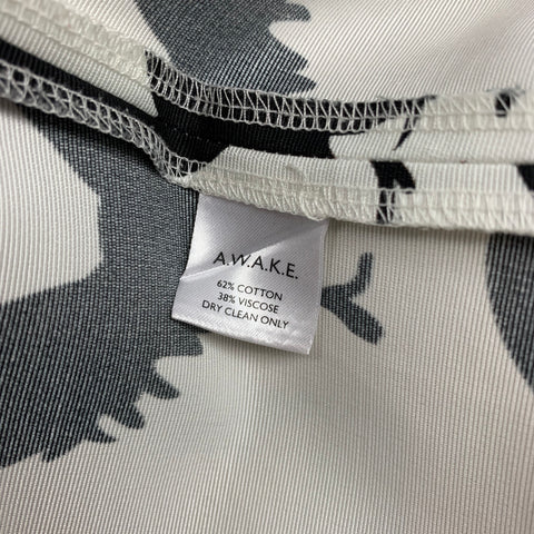 AWAKE 2014 Size 2 White & Black Twill Rooster Print Cotton / Viscose Blouse