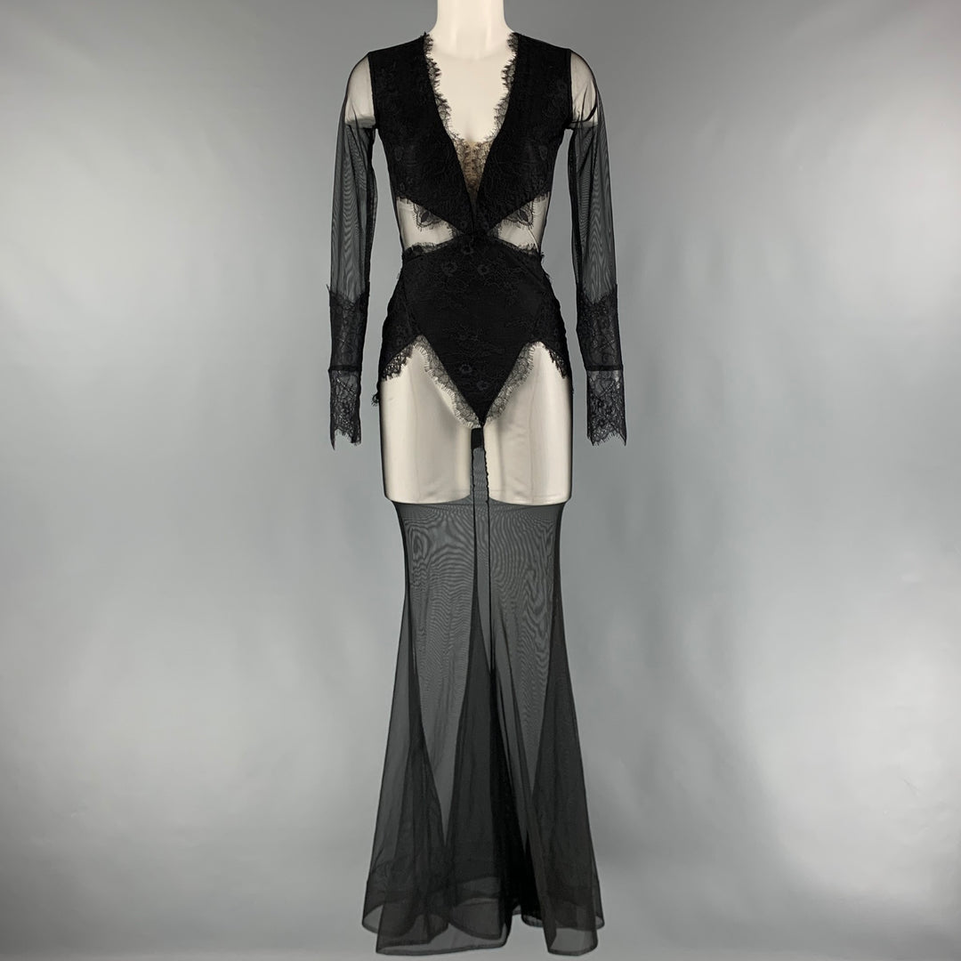 MICHAEL COSTELLO x REVOLVE Size XXS Black Polyester Spandex Sheer Gown Dress Sui Generis Designer Consignment MICHAEL COSTELLO x REVOLVE Size XXS Black Polyester Spandex Sheer Gown Dress Sui Generis Designer Consignment