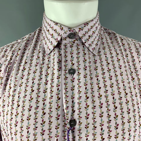 PAUL SMITH Talla M Camisa de manga larga con botones de algodón con estampado lavanda y morado