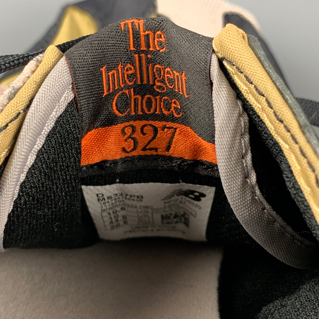 NEW BALANCE 327 Size 10.5 Black Orange Olive Color Block Nylon Sneakers
