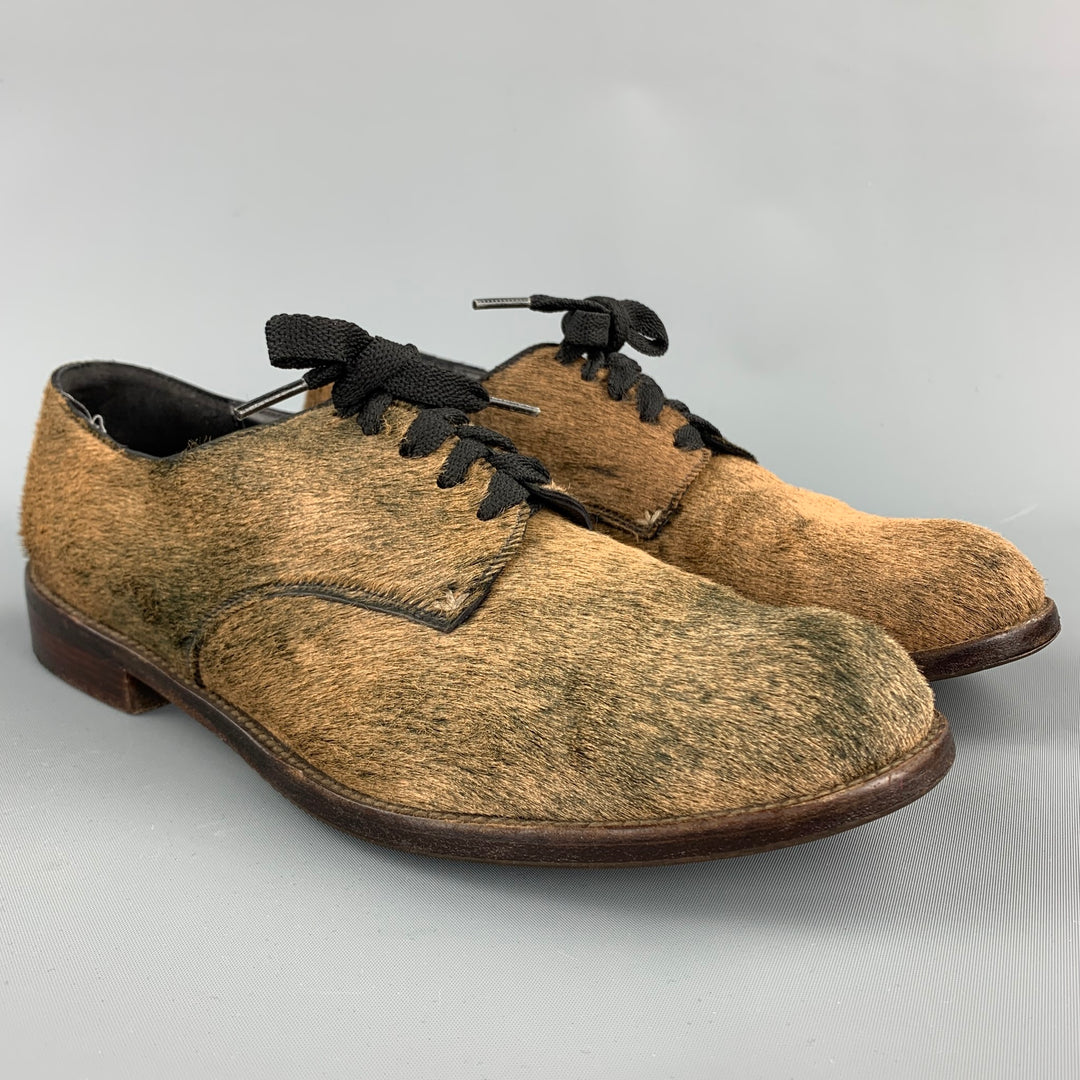 HENRY CUIR Zapatos brogue con cordones de pelo de becerro color topo Talla 8.5