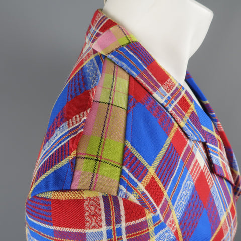 COMME des GARCONS HOMME PLUS M Blue Red Pink & Green Mixed Plaid Wool Sport Coat