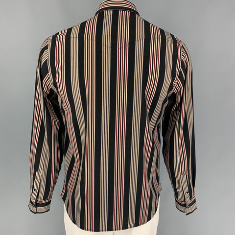 SHADES OF GREIGE Size M Black Red Stripe Polyester Snaps Long Sleeve Shirt