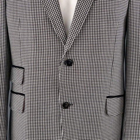 GUCCI Size 44 Black & White Checkered Plaid Wool Blend Suede Collar Notch Lapel Sport Coat