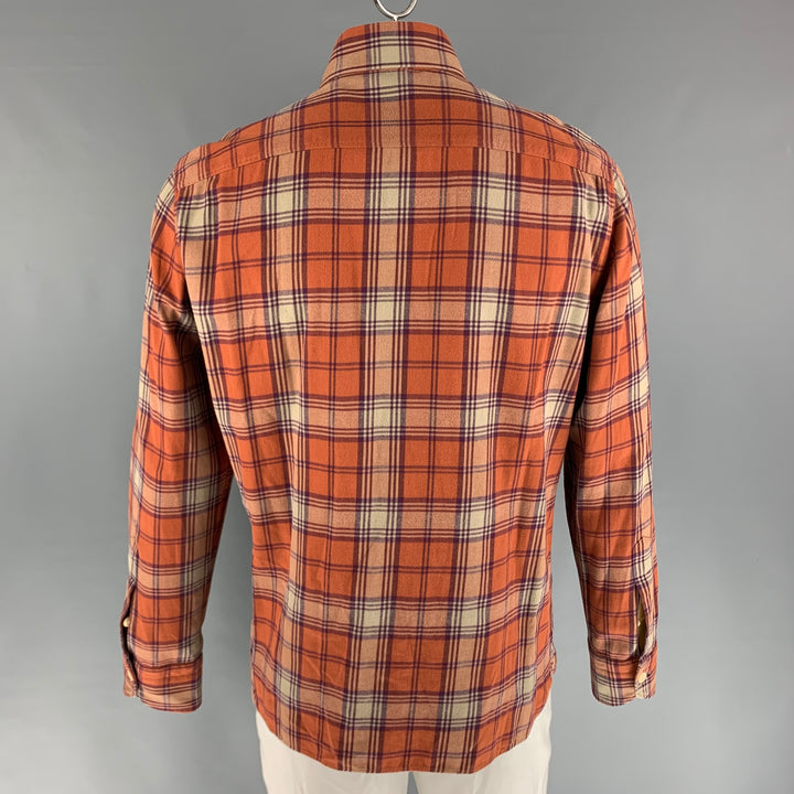 TOM FORD Size XL Red Beige Plaid Cotton Flanel Long Sleeve Shirt