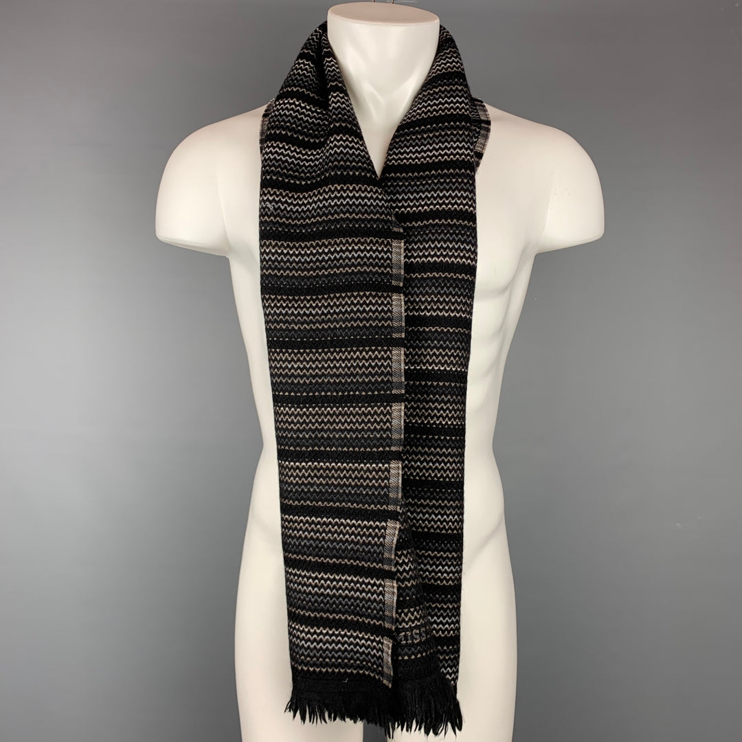 MISSONI Grey & Brown Stripe Knitted Wool Scarf