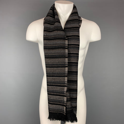 MISSONI Grey & Brown Stripe Knitted Wool Scarf