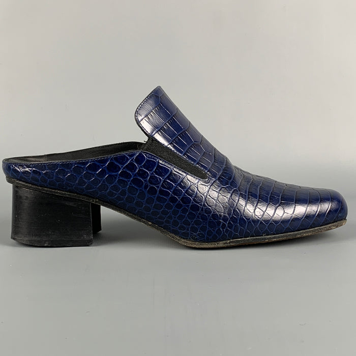 DRIES VAN NOTEN Size 7.5 Navy Embossed Leather Slip On Boots