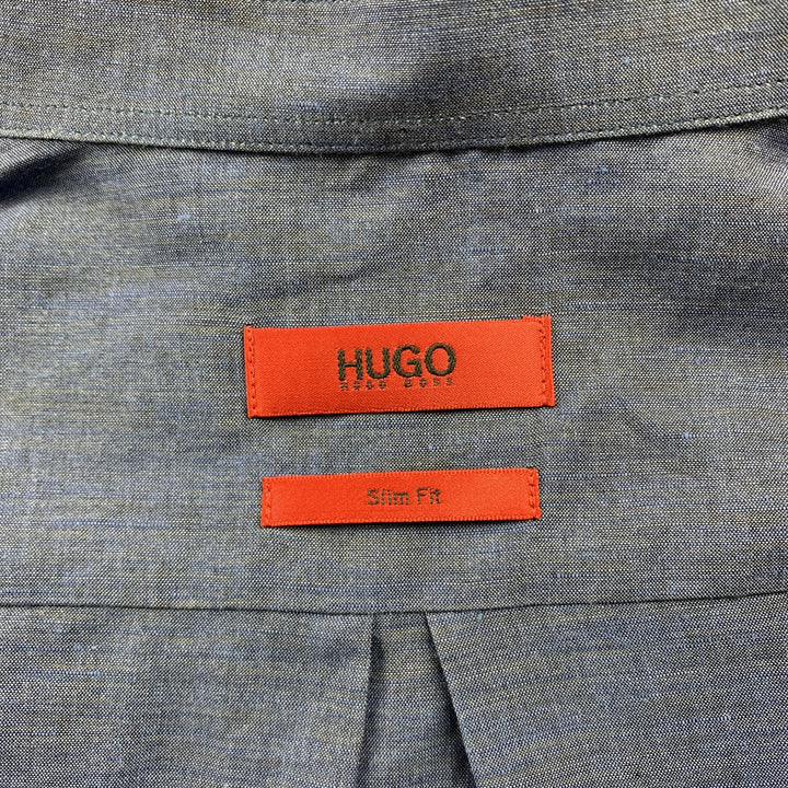 HUGO BOSS Size M Indigo & Charcoal Ombre Cotton Button Up Long Sleeve Shirt