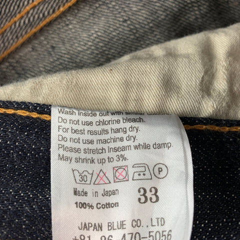 MOMOTARO x CONTEXT CLOTHING Size 33 Indigo Contrast Stitch Selvedge Denim Button Fly Jeans