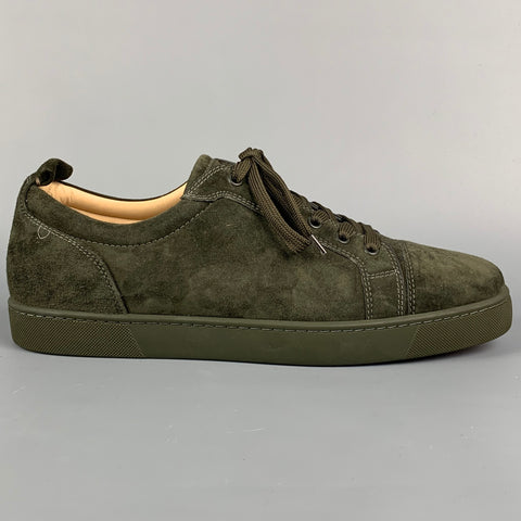 CHRISTIAN LOUBOUTIN Size 12 Forest Green Suede Lace Up Sneakers