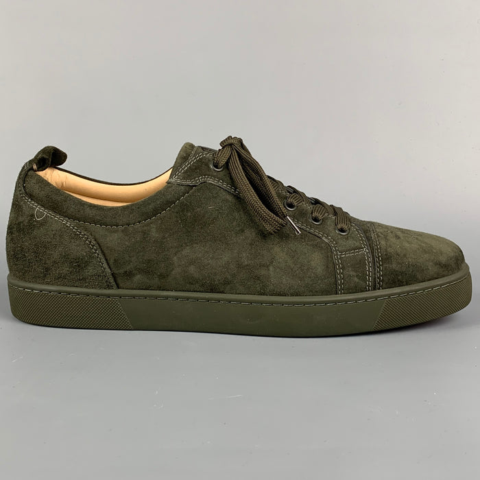 CHRISTIAN LOUBOUTIN Size 12 Forest Green Suede Lace Up Sneakers