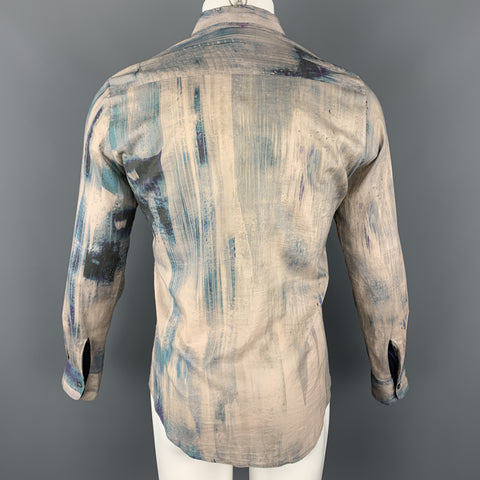 ALEXANDER MCQUEEN Size S Beige & Navy Button Up Long Sleeve Shirt