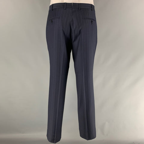 ERMENEGILDO ZEGNA Size 38 Navy Stripe Wool Peak Lapel  Suit