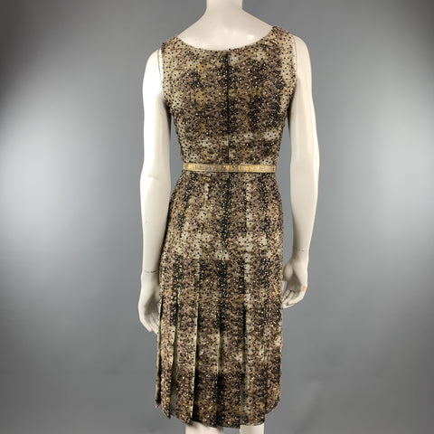 OSCAR DE LA RENTA Size 2 Green Tie Dye Taupe Embroidered Beaded Cocktail Dress