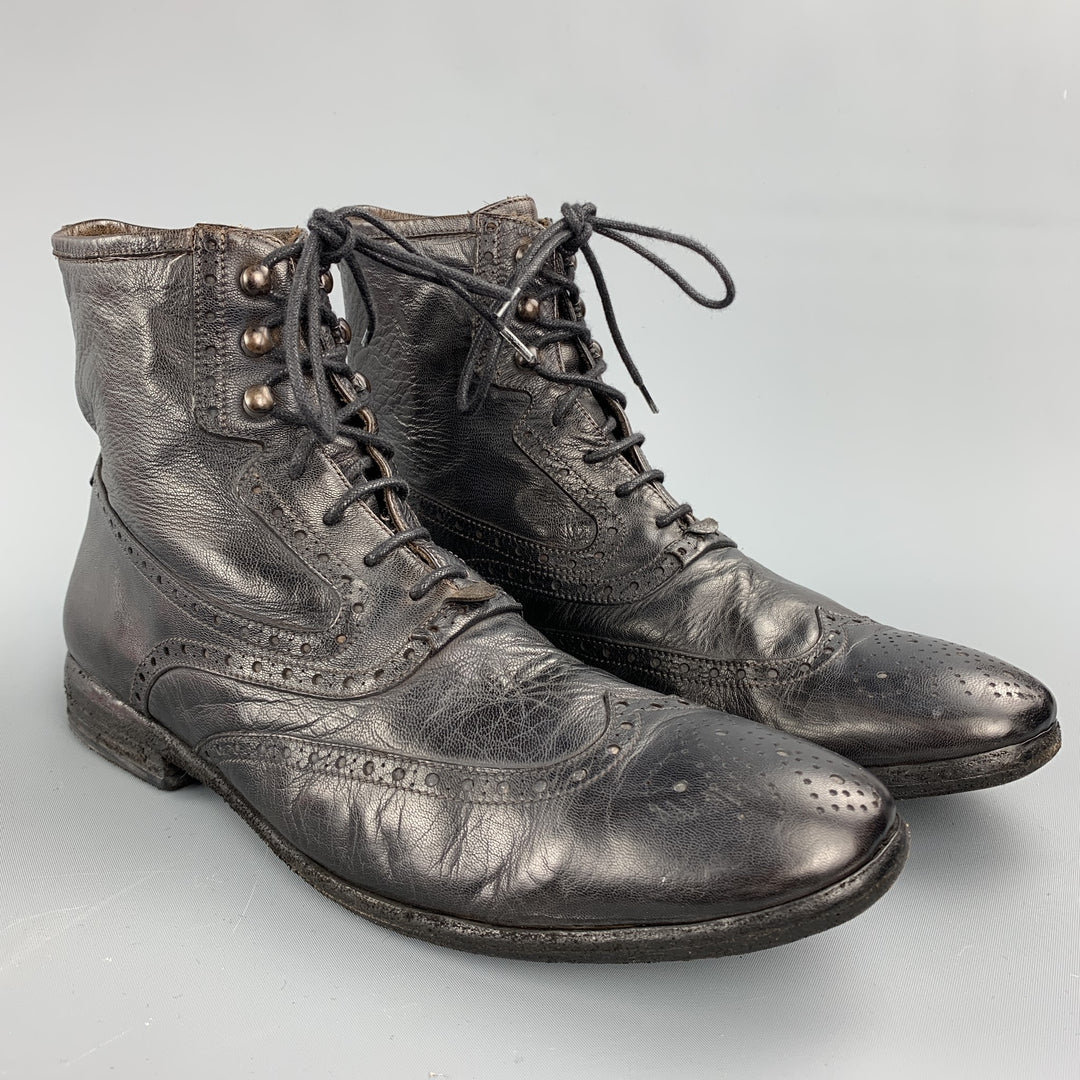 JOHN VARVATOS Size 7.5 Dark Brown Perforated Leather Wingtip Boots