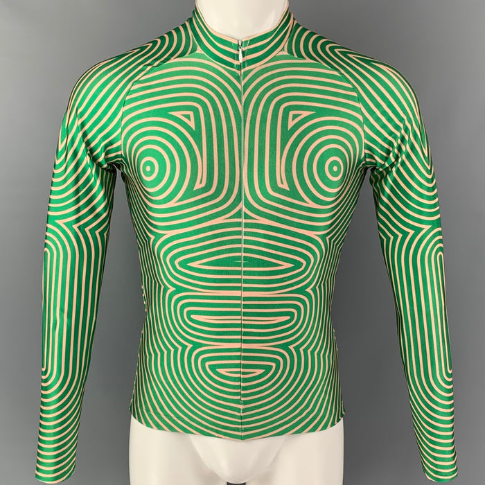 WALTER VAN BEIRENDONCK Size XS Green Striped Jersey Bike Top