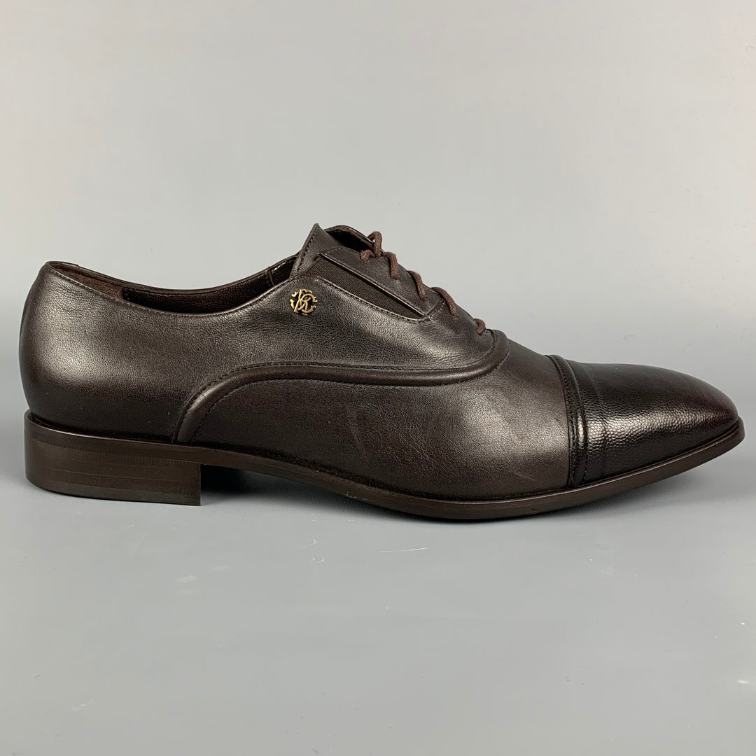 ROBERTO CAVALLI Talla 10 Zapatos con cordones y punta cuadrada de cuero  marrón