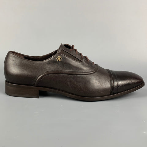 ROBERTO CAVALLI Taille 10 Chaussures à lacets en cuir marron à bout carré