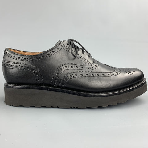 GRENSON Size 11 Black Perforated Leather Extra Light Wingtip Lace Up Shoes