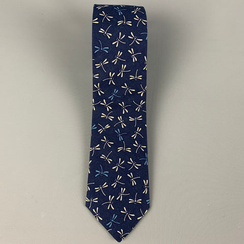 BLADE+BLUE Navy Grey Firefly Print Cotton Tie