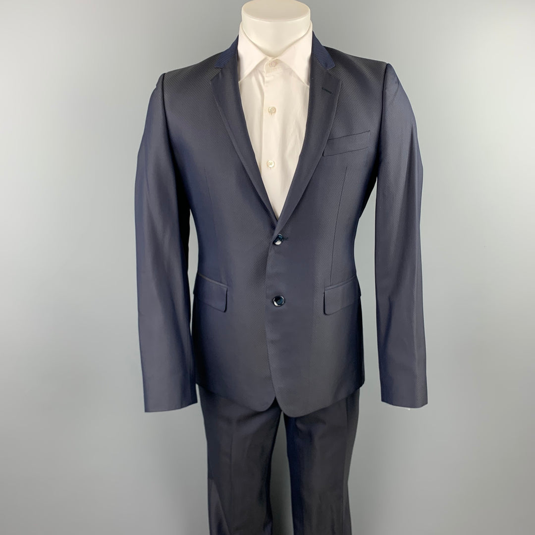 BRIAN DALES Size 40 Regular Navy Dot Print Wool Blend Notch Lapel Suit