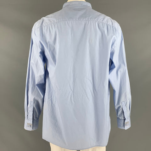 SHANGHAI TANG Size XL Blue Cotton One Pocket Long Sleeve Shirt